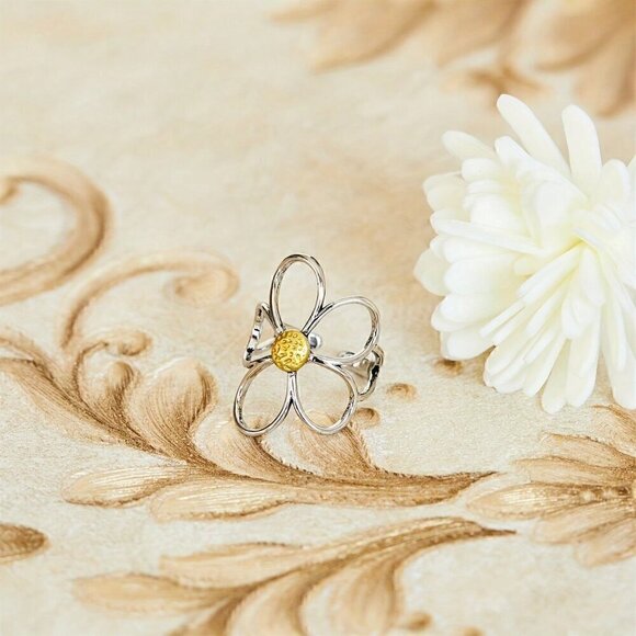 Silver Women's Bohemian Style Hollow Out Flower Design Personality Ring - Picture 4 of 4